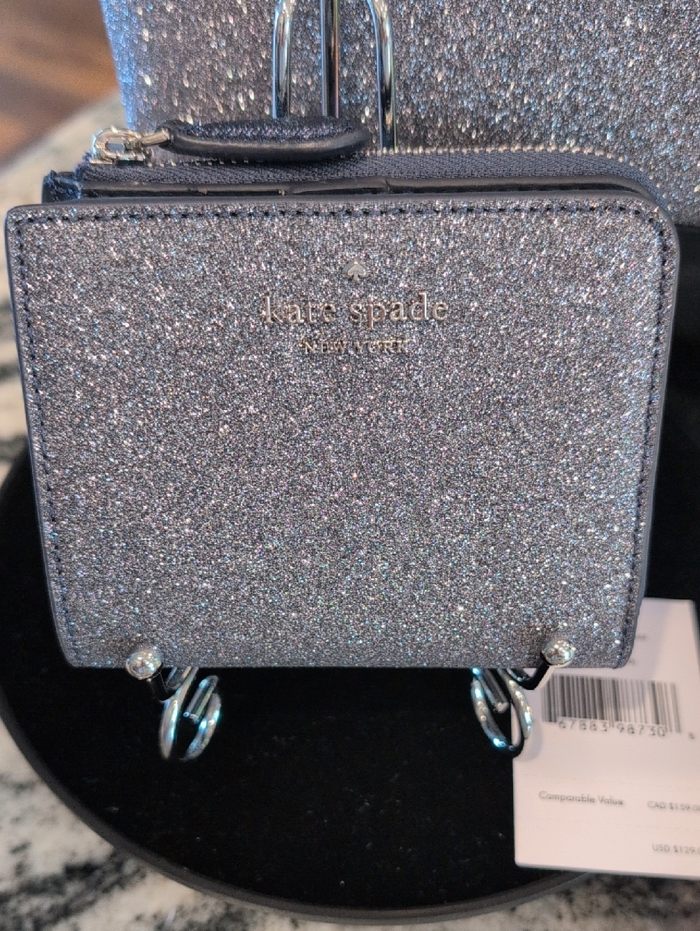 kate spade Navy Glitter Tote Bag w/Matching Glitter Wallet - Picture 6 of 11
